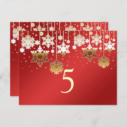Sneeuwvlokken op rode winter bruiloft Tafelnummer (Voorkant / Achterkant)