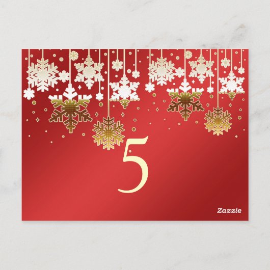 Sneeuwvlokken op rode winter bruiloft Tafelnummer (Achterkant)