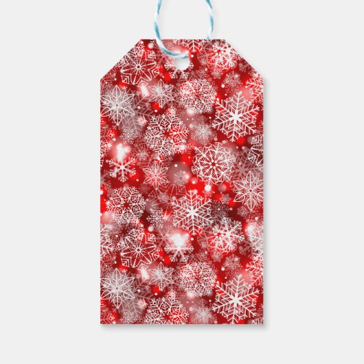 Sneeuwvlokken op rood cadeaulabel (Achterkant)