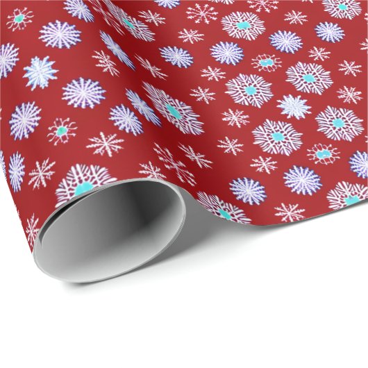 sneeuwvlokken op rood cadeaupapier (Rol Hoek)