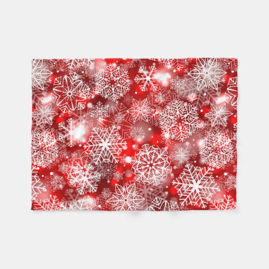 Sneeuwvlokken op rood fleece deken (Voorkant (Horizontaal))