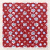sneeuwvlokken op rood glazen onderzetter (Voorkant)