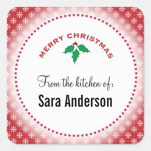 Sneeuwvlokken op rood, Kerstmis bakken Vierkante Sticker (Voorkant)