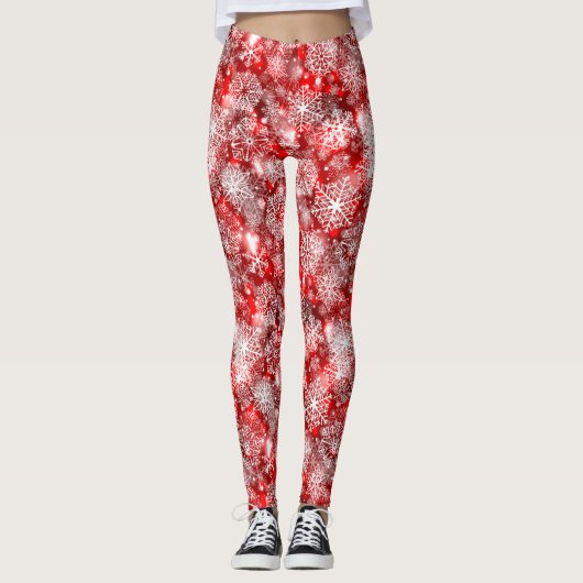 Sneeuwvlokken op rood leggings (Voorkant)