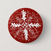 Sneeuwvlokken op rood ronde button 5,7 cm (Voorkant)