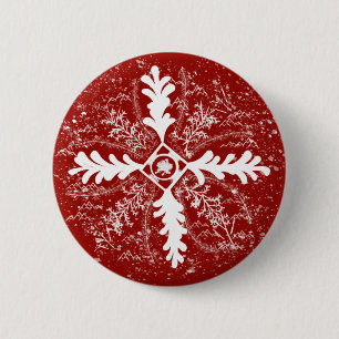 Sneeuwvlokken op rood ronde button 5,7 cm