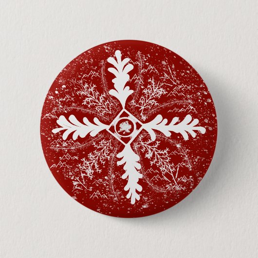 Sneeuwvlokken op rood ronde button 5,7 cm (Voorkant)