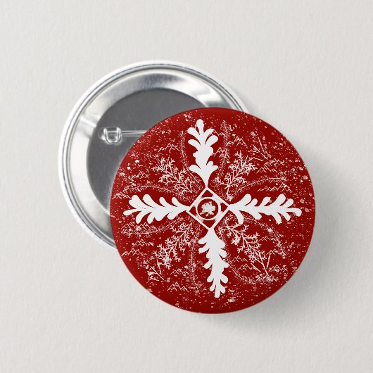 Sneeuwvlokken op rood ronde button 5,7 cm (Voorkant /achterkant)
