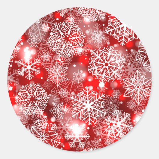Sneeuwvlokken op rood ronde sticker (Voorkant)