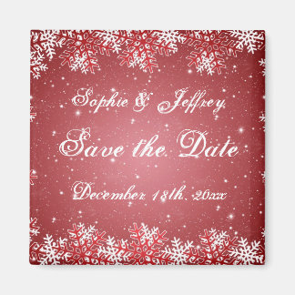 Sneeuwvlokken op rood Save the Date Magnet