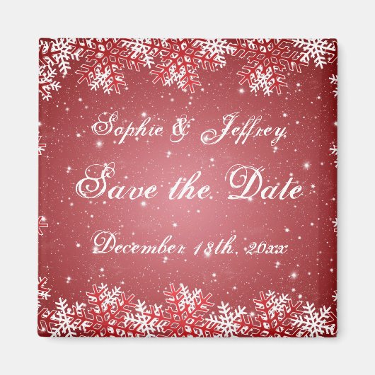 Sneeuwvlokken op rood Save the Date Magnet (Voorkant)