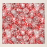 Sneeuwvlokken op rood sjaal<br><div class="desc">vector naadloos patroon met vloeiend witte sneeuwvlokken op een rode achtergrond</div>
