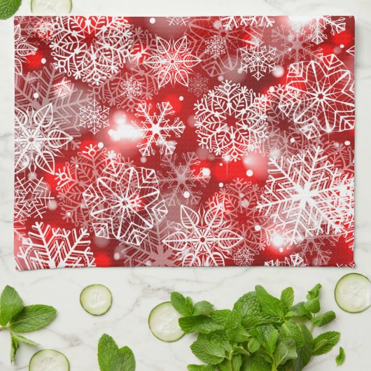 Sneeuwvlokken op rood theedoek (Gevouwen)