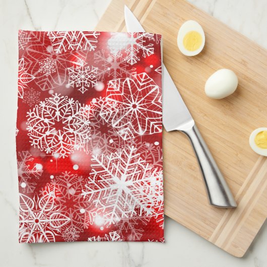 Sneeuwvlokken op rood theedoek (Quarter Fold)