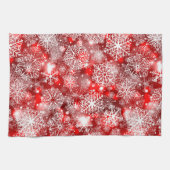 Sneeuwvlokken op rood theedoek (Horizontaal)