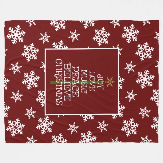 Sneeuwvlokken op rood, VIbes of Kerstmis in een bo Fleece Deken (Voorkant (Horizontaal))