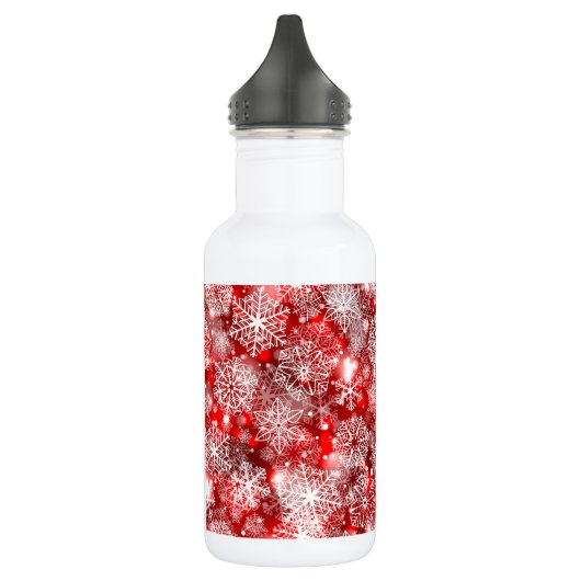 Sneeuwvlokken op rood waterfles  (Links)