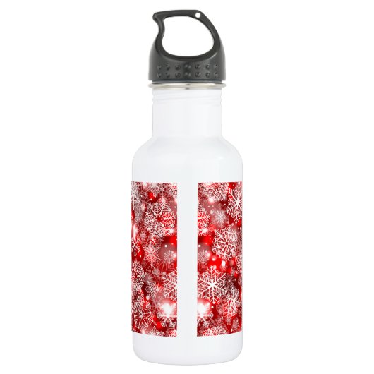 Sneeuwvlokken op rood waterfles  (Achterkant)