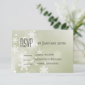 Sneeuwvlokken op Sage reageer met Sage terug RSVP Kaartje (Staand voorkant)