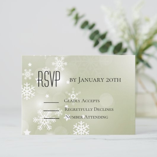 Sneeuwvlokken op Sage reageer met Sage terug RSVP Kaartje (Staand voorkant)