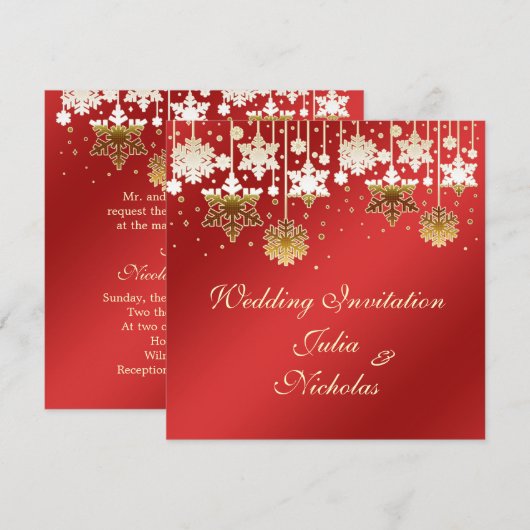 Sneeuwvlokken op uitnodiging van het rode huwelijk (Voorkant / Achterkant)