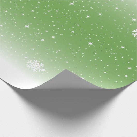 Sneeuwvlokken op Verloop Groen en Wit Cadeaupapier (Hoek)
