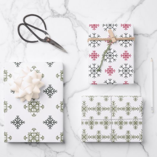 Sneeuwvlokken op witte achtergrond Kerstmis Inpakpapier Vel (Voorkant)