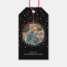 Sneeuwvlokken op zwart | Aangepaste foto Kerstmis Cadeaulabel