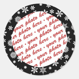 Sneeuwvlokken op zwart achtergrondfoto-Lijst Ronde Sticker