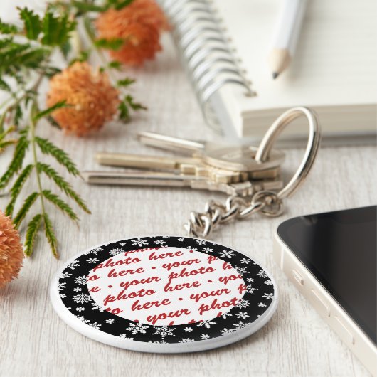 Sneeuwvlokken op zwart achtergrondfoto-Lijst Sleutelhanger (Zijkant)
