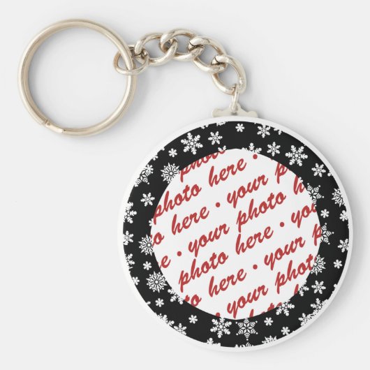 Sneeuwvlokken op zwart achtergrondfoto-Lijst Sleutelhanger (Voorkant)