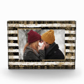 Sneeuwvlokken op zwarte witte strepen Aangepast Fotoblokken (Voorkant)