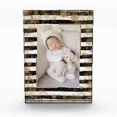 Sneeuwvlokken op zwarte witte strepen fotoblokken (Voorkant)