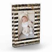 Sneeuwvlokken op zwarte witte strepen fotoblokken (Links)