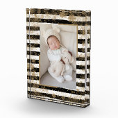 Sneeuwvlokken op zwarte witte strepen fotoblokken (Rechts)