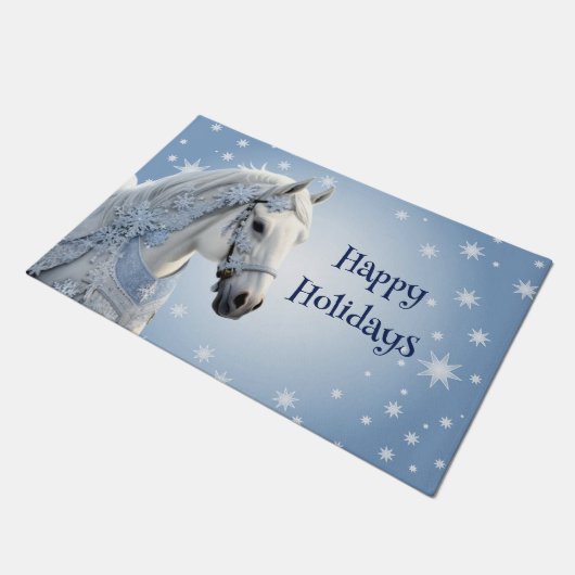 Sneeuwvlokken Paard Vakantie Kerstmis Deurmat (Schuin)