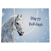 Sneeuwvlokken Paard Vakantie Kerstmis Gift Bag Groot Cadeauzakje (Voorkant)