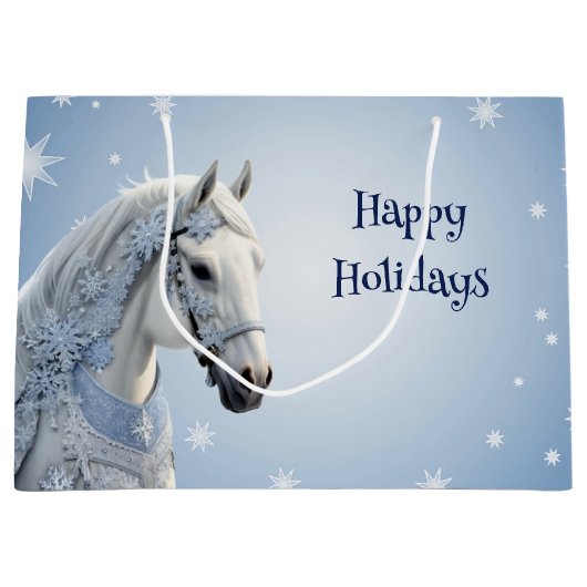 Sneeuwvlokken Paard Vakantie Kerstmis Gift Bag Groot Cadeauzakje (Voorkant)