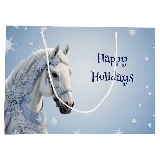 Sneeuwvlokken Paard Vakantie Kerstmis Gift Bag Groot Cadeauzakje (Achterkant)