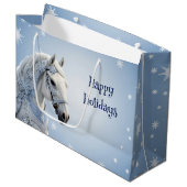 Sneeuwvlokken Paard Vakantie Kerstmis Gift Bag Groot Cadeauzakje (Voorkant Gekanteld)