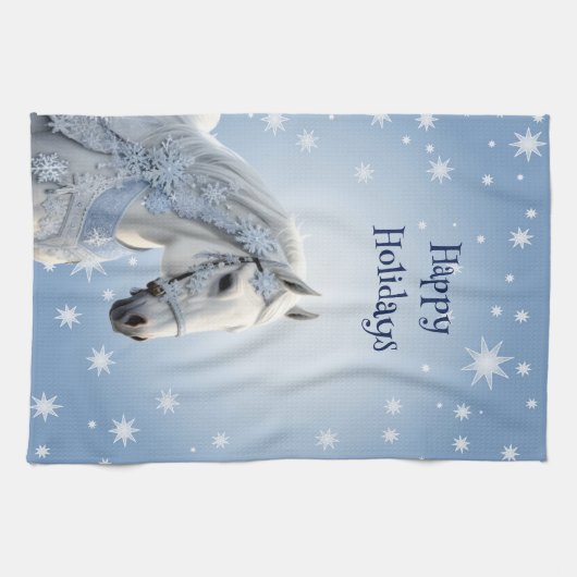 Sneeuwvlokken Paard Vakantie Kerstmis Keuken Handd Theedoek (Horizontaal)