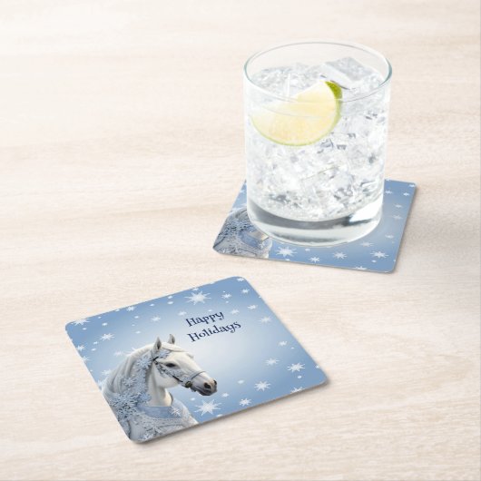 Sneeuwvlokken Paard Vakantie Kerstmis Papier Onder Kartonnen Onderzetters (Insitu)