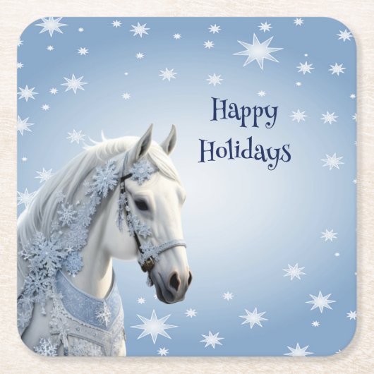 Sneeuwvlokken Paard Vakantie Kerstmis Papier Onder Kartonnen Onderzetters (Voorkant)