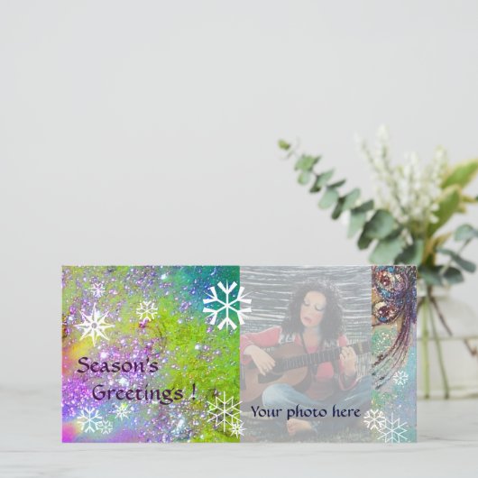 SNEEUWVLokken,paars,groen,blauw,wit Feestdagenkaart (Staand voorkant)