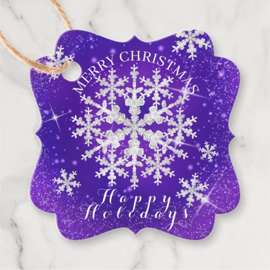 Sneeuwvlokken Paarse Wit Bedankjes Labels (Voorkant)