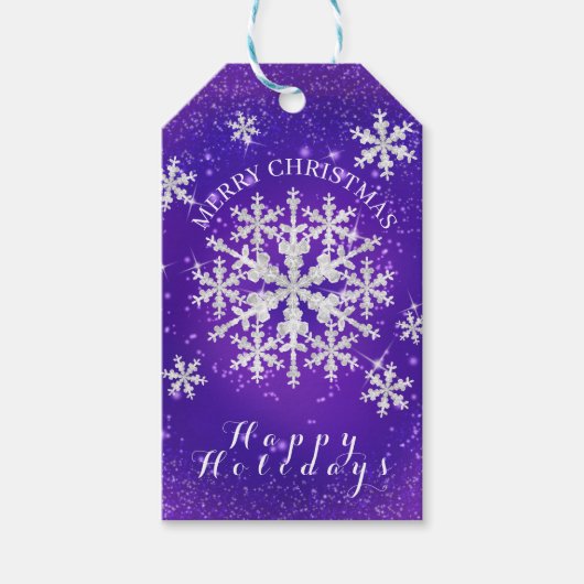 Sneeuwvlokken Paarse Wit Cadeaulabel (Voorkant)