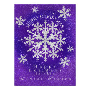 Sneeuwvlokken Paarse witte glanzende Poster