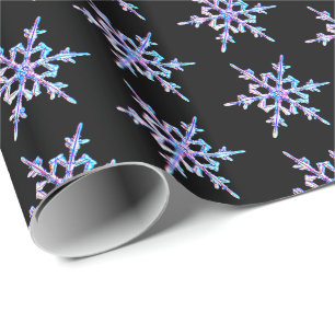 Sneeuwvlokken, pastel Iridescent kristal op zwart Cadeaupapier