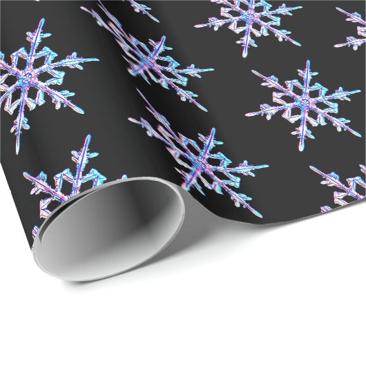 Sneeuwvlokken, pastel Iridescent kristal op zwart Cadeaupapier (Rol Hoek)