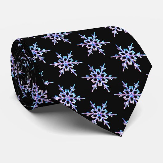 Sneeuwvlokken, pastel Iridescent kristal op zwart Stropdas (Opgerold)